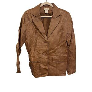 Vintage Chadwicks Womens Leather Blazer Size 12 Brown Single-Breasted Jacket Ful
